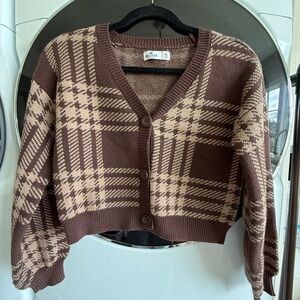 Hollister Brown and Cream Cropped Cardigan Sweater